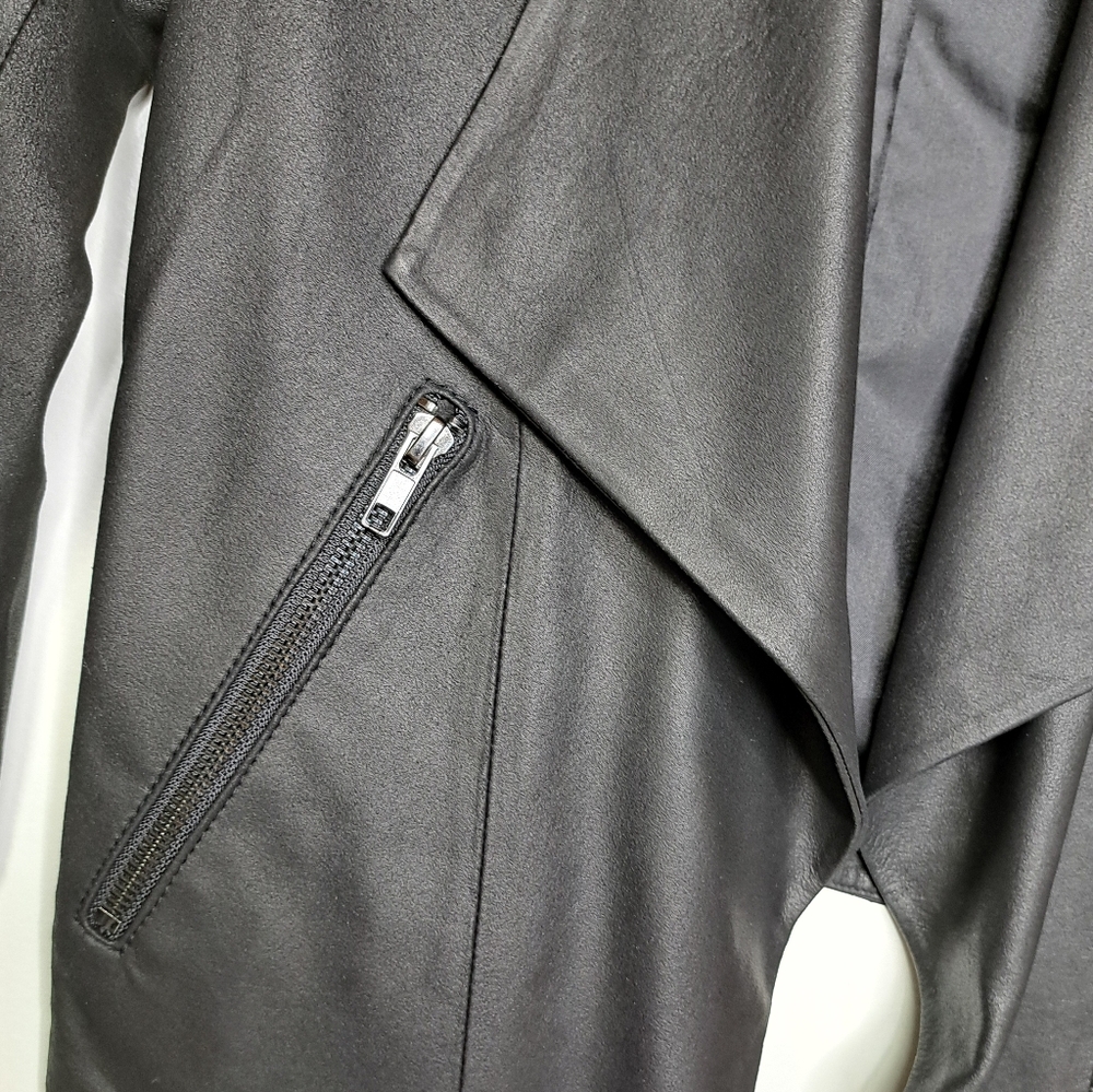 B.B Dakota Women's Brycon Black Leather Open Front Drape Jacket Size XS NWOT - Picture 12 of 16